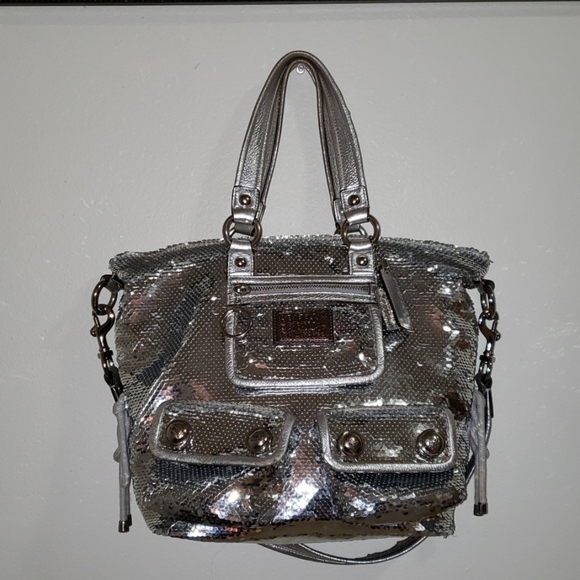 Coach | Bags | Coach Silver Sequin Poppy Spotlight Bag 3821 | Poshmark